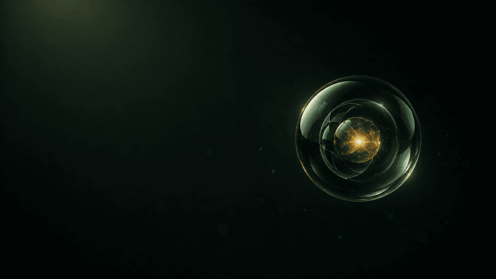 A layered glass orb with a glowing golden core, representing the AI system at the centre of the business.